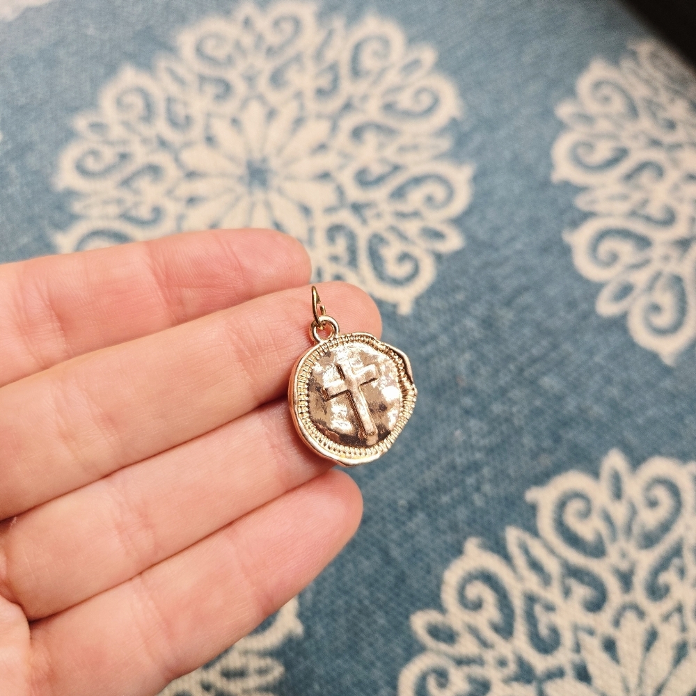 Dainty Rose Gold Cross Medal Coin Pendant